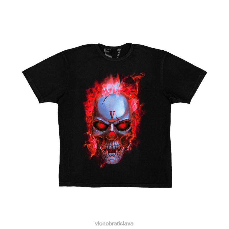 sk Vlone muži skully red flame tričko čierne 6PZ4N235 top